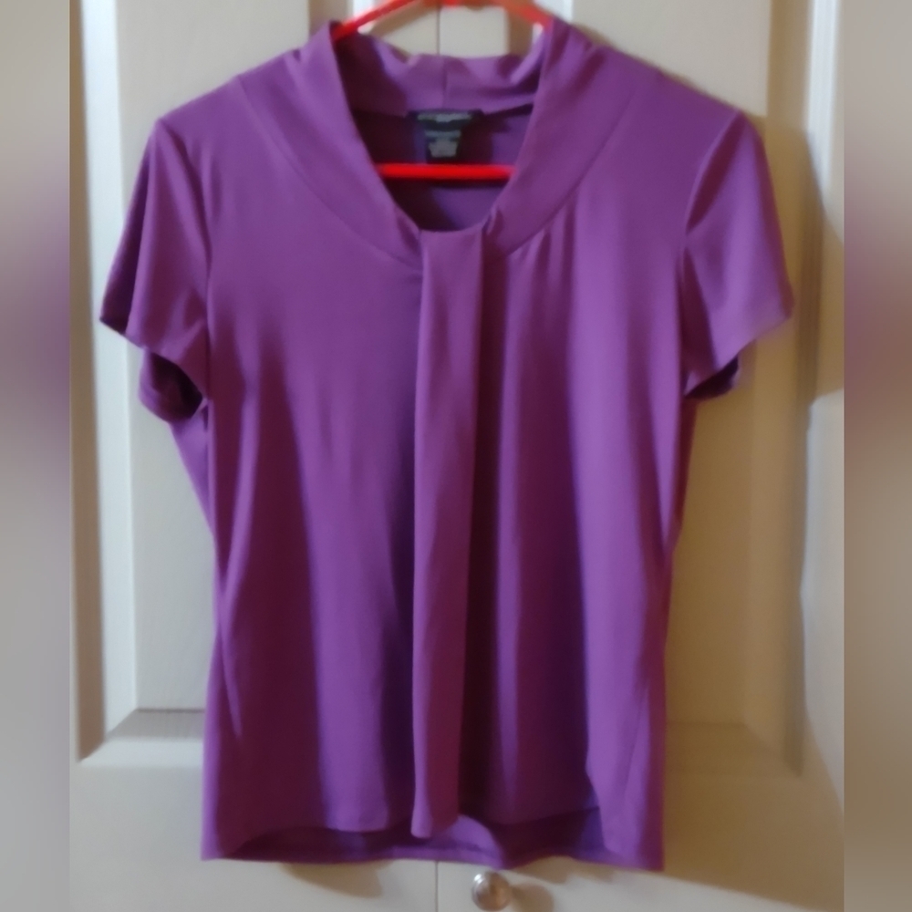 NOTATIONS SHORT SLEEVE BLOUSE SHIRT SIZE PETITE PM PURPLE - Picture 3 of 5